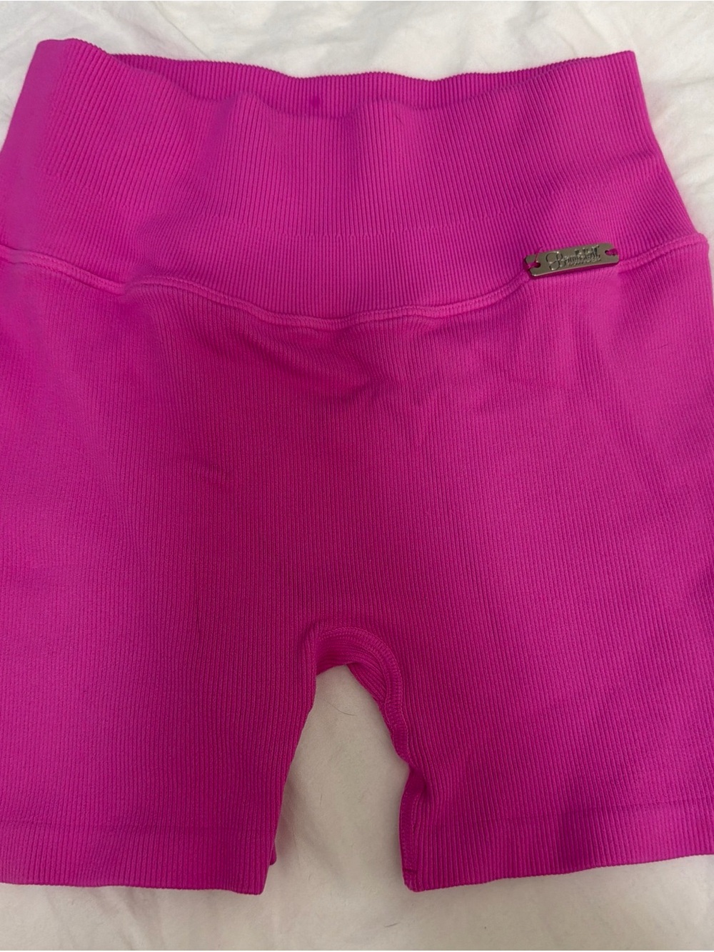 Bombshell Sportswear Hot Pink Ribbed High-Waist Athletic Shorts